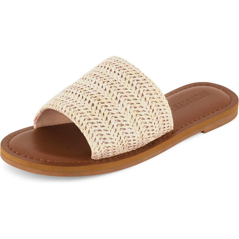 Women's Cream Carly Slide Sandal Vegan Leather Memory Foam Insole Shoes